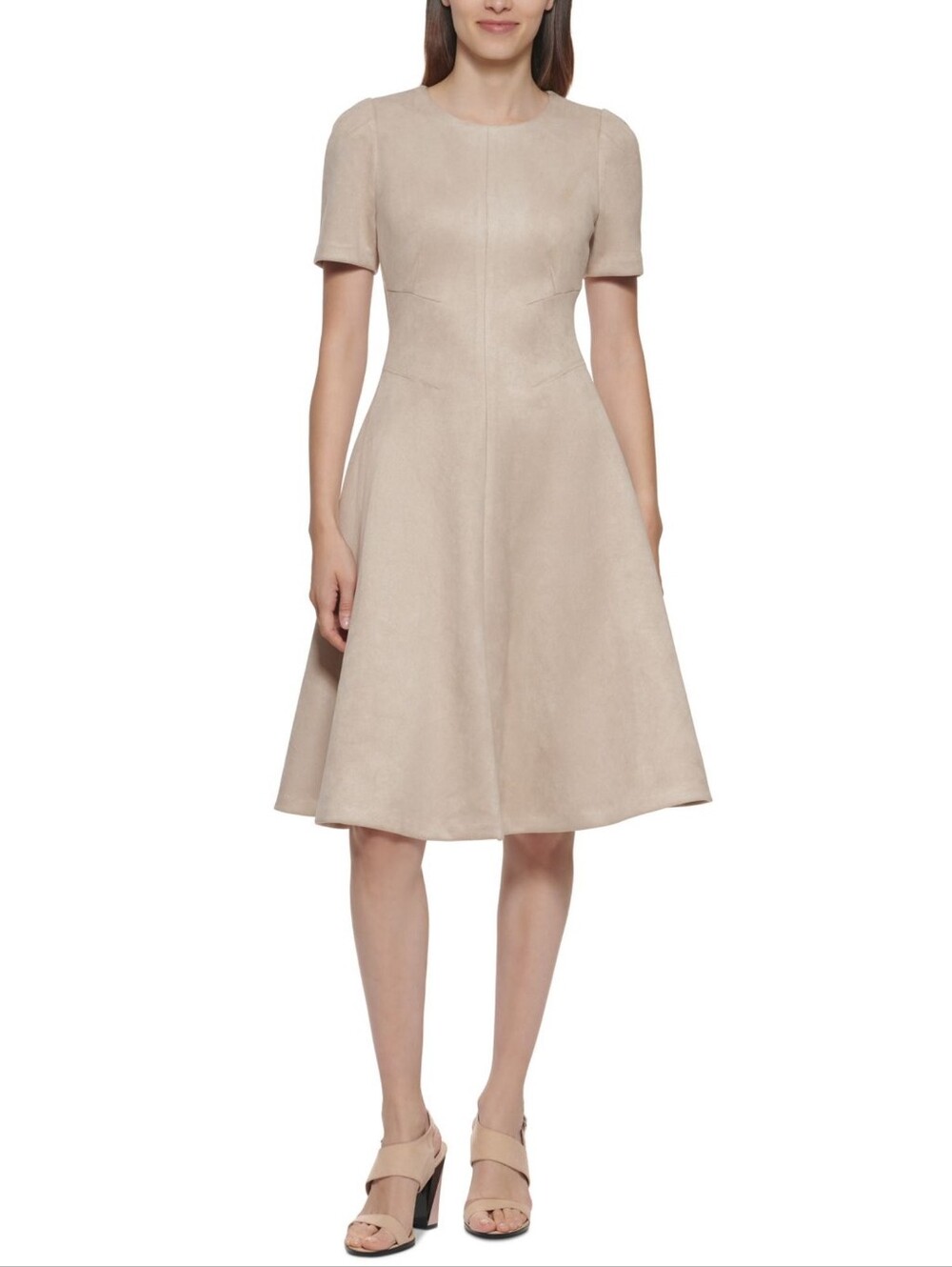Calvin Klein Faux Suede Fit & Flare Dress Latte NWT Size 16 MSRP $134